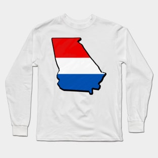 Red, White, and Blue Georgia Outline Long Sleeve T-Shirt